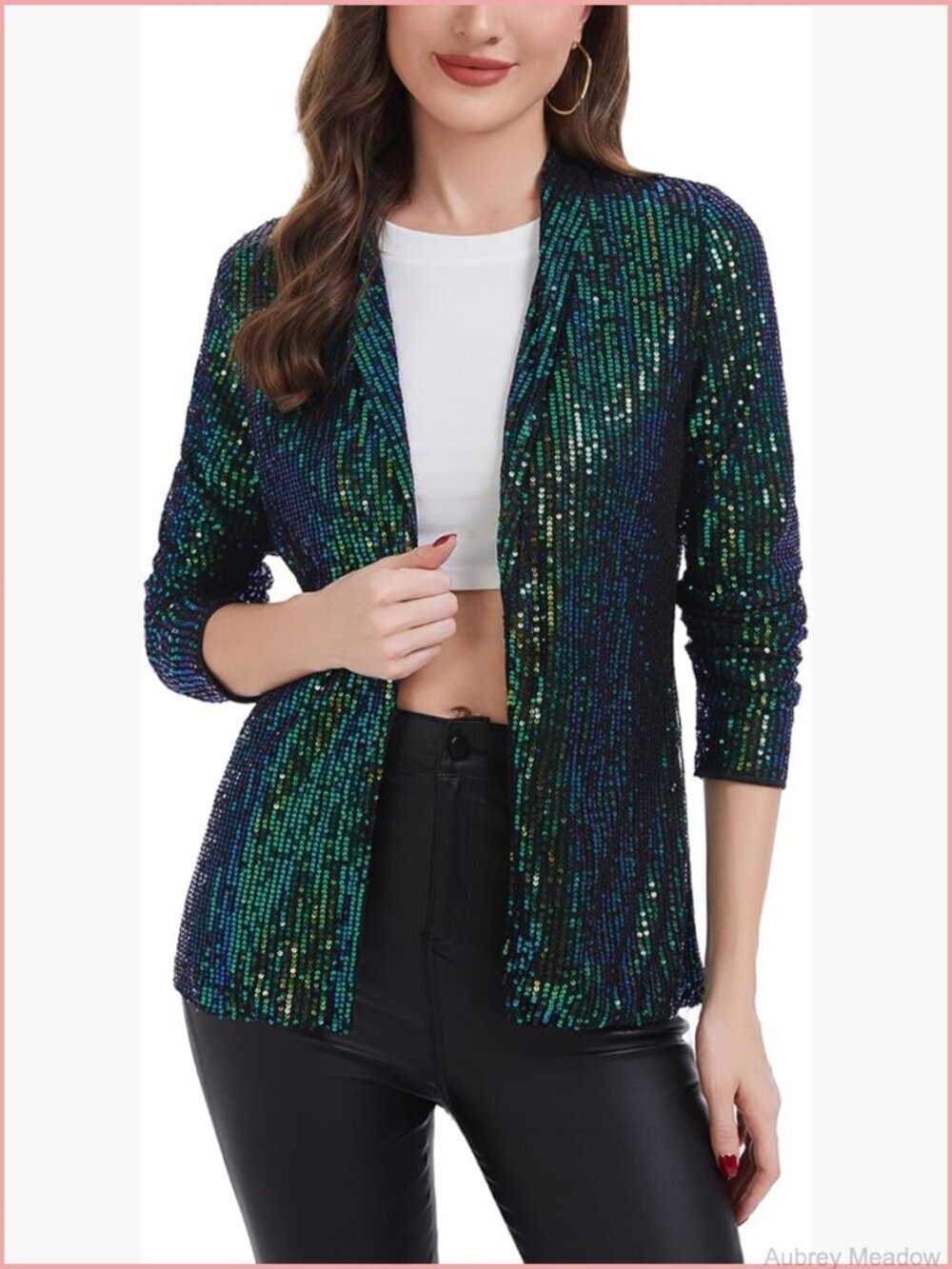 Sequin Cardigan Sparkly Jacket Long Sleeve Open Front Party Blazer